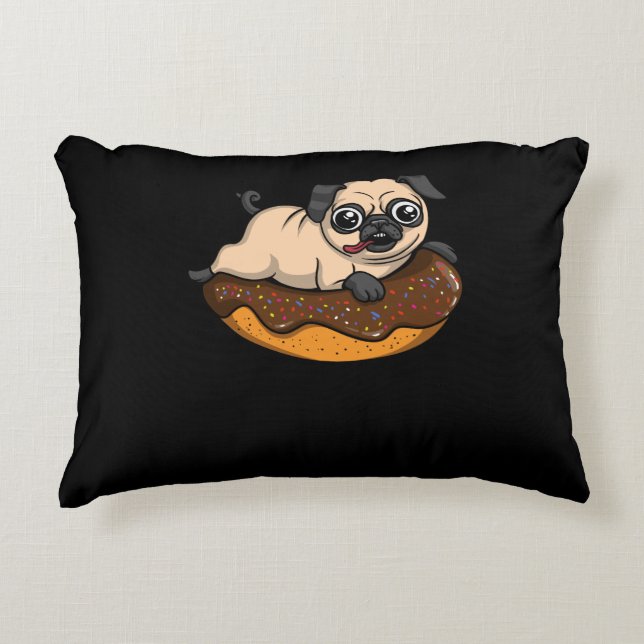 Cute Pug Dog Doughnut Lover Pet Decorative Cushion (Front)