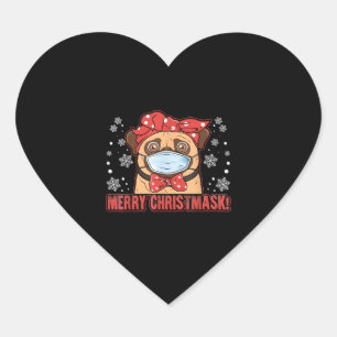Cute Pug Dog Face Mask Merry Christmas Heart Sticker