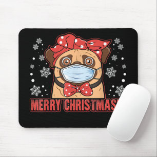 Cute Pug Dog Face Mask Merry Christmas Mouse Mat