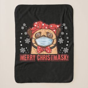 Cute Pug Dog Face Mask Merry Christmas Sherpa Blanket