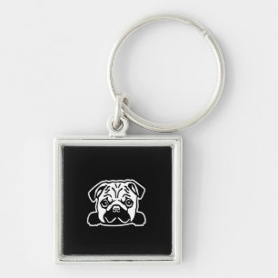 Cute Pug Dog Face Sketch Pug Lovers Key Ring