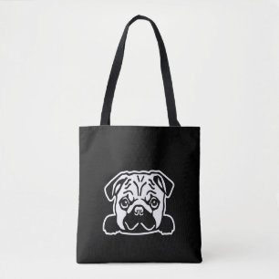 Cute Pug Dog Face Sketch   Pug Lovers Tote Bag