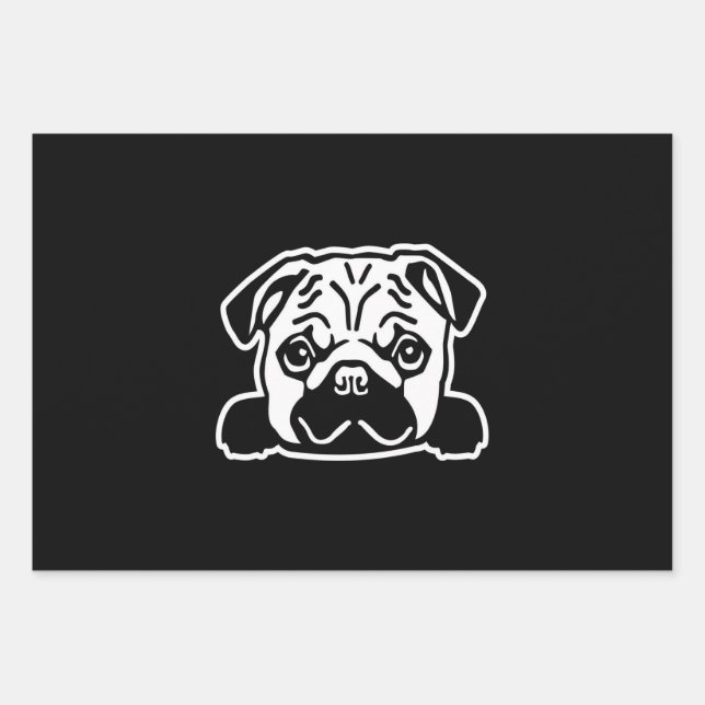 Cute Pug Dog Face Sketch | Pug Lovers Wrapping Paper Sheet (Front)