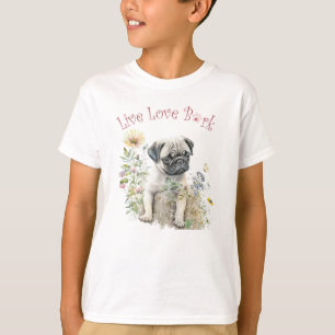 Cute Pug Dog Floral T-Shirt