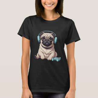 Cute Pug Dog for Video Game Lovers Gaming Fans T-Shirt