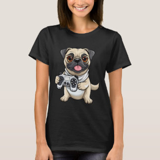 Cute Pug Dog Gamer Funny Gaming Pug Dog Lover Anim T-Shirt