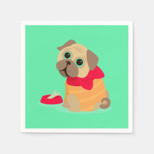 Cute pug dog girl's birthday party napkin