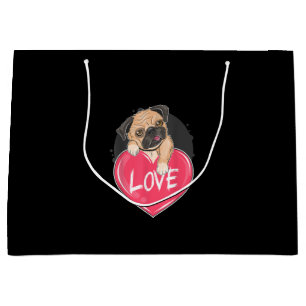 Cute Pug Dog Hearts Pug Valentine's Gift Large Gift Bag