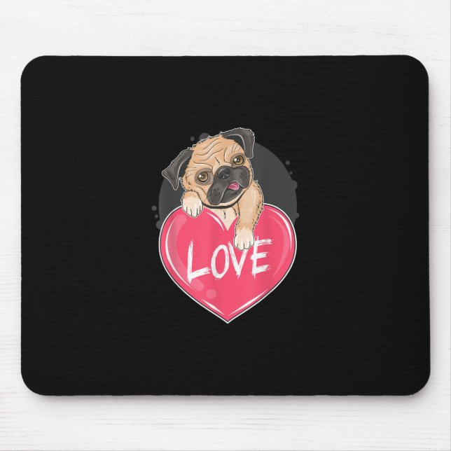 Cute Pug Dog Hearts Pug Valentine's Gift Mouse Mat (Front)
