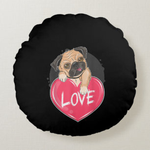 Cute Pug Dog Hearts Pug Valentine's Gift Round Cushion
