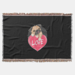 Cute Pug Dog Hearts Pug Valentine's Gift Throw Blanket