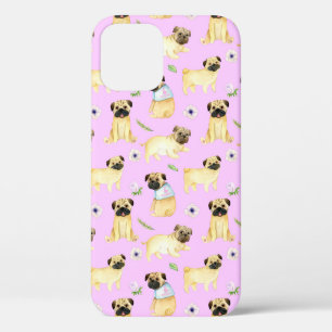 Cute Pug Dog I Love Mum Pink iPhone 12 Case