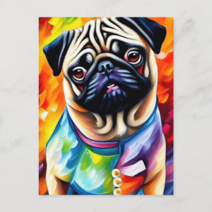 Cute Pug Dog in a Colourful Jacket Postcard