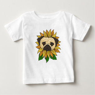 Cute Pug Dog in a Sunflower Baby T-Shirt