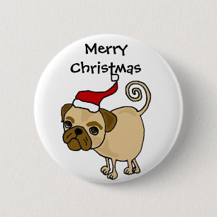 Cute Pug Dog in Santa Hat Christmas Art 6 Cm Round Badge