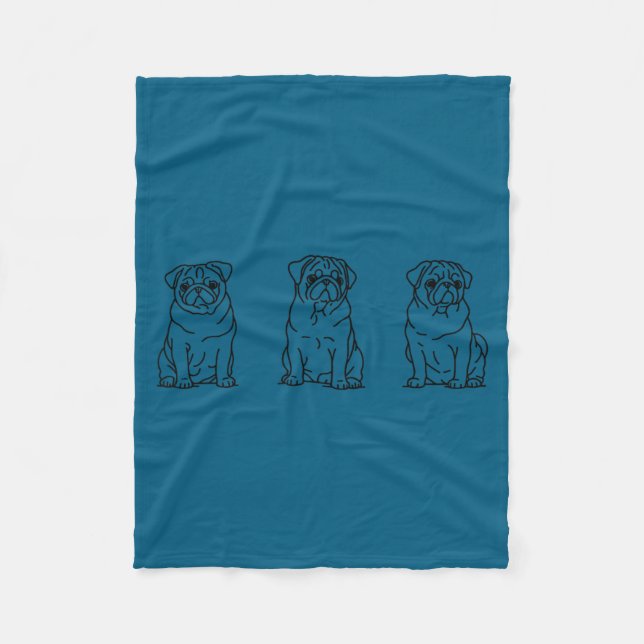 Cute Pug Dog Line Art  Fleece Blanket (Front)