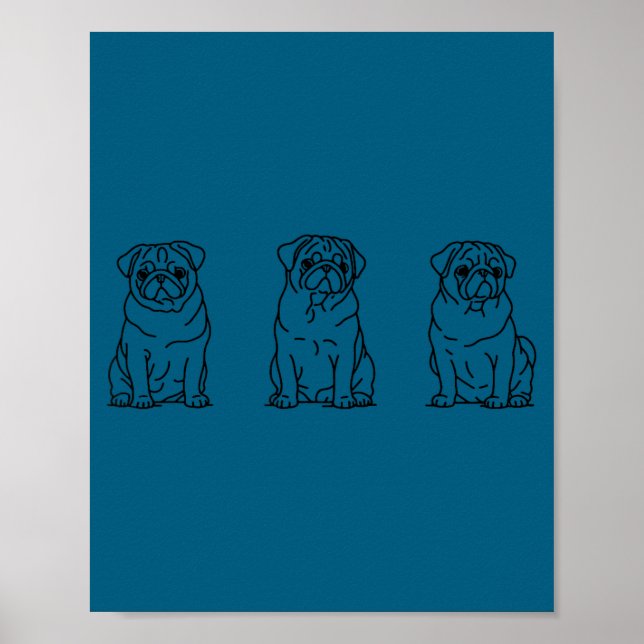 Cute Pug Dog Line Art  Poster (Front)