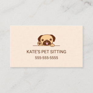 Cute Pug Dog Pet Sitting Service Business Card
