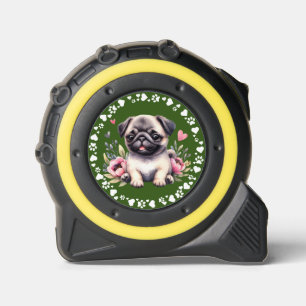 Cute Pug Dog Photo Paws Hearts Frame Forest Green 1