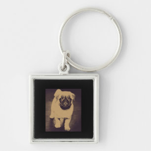 Cute Pug Dog Portrait Key Ring