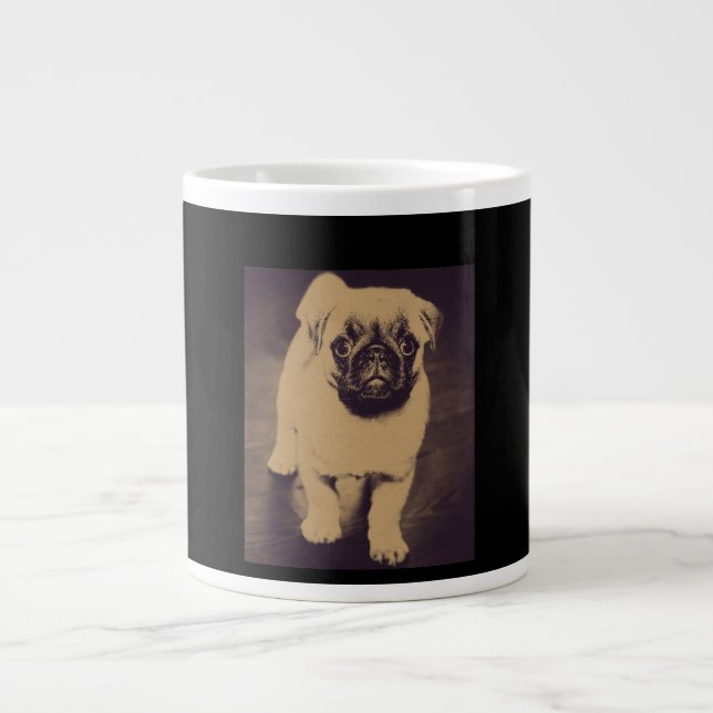 Cute Pug Dog Portrait Large Coffee Mug (Front)