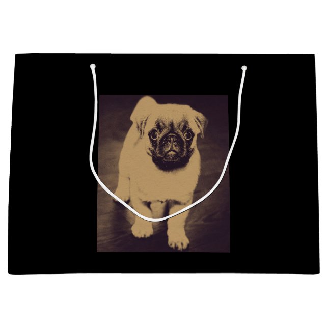 Cute Pug Dog Portrait Large Gift Bag (Front)