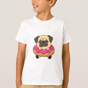 Cute Pug Dog Puppy Dogs Loaf Of Doughnut Pink T-Shirt