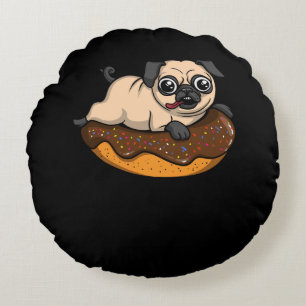 Cute Pug Dog Riding Doughnut Funny Pet Round Cushion