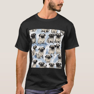 Cute Pug Dog Seamless Cartoon Pattern T-Shirt