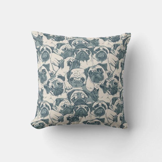 Cute Pug Dog Seamless Pattern Cushion (Front)
