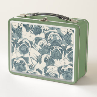 Cute Pug Dog Seamless Pattern Metal Lunch Box