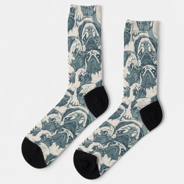 Cute Pug Dog Seamless Pattern Socks (Left)