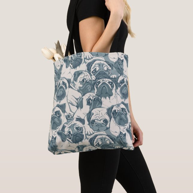 Cute Pug Dog Seamless Pattern Tote Bag (Close Up)