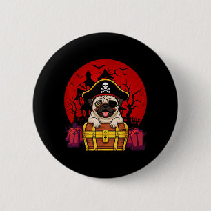 Cute Pug Dog Skull Pirate Captain Easy Halloween 6 Cm Round Badge