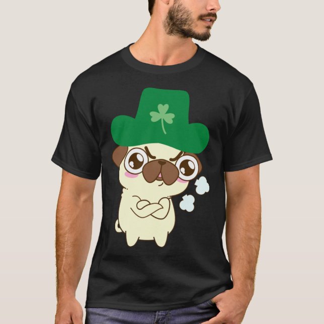 Cute Pug Dog St Patrick s Day Dog St Patrick s Hat T-Shirt (Front)