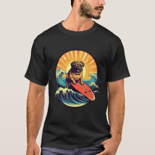 Cute Pug Dog Surfing Japanese Great Waves Surf Boa T-Shirt