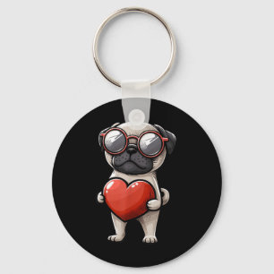 Cute Pug Dog Valentines Day February 14th Toddler  Key Ring