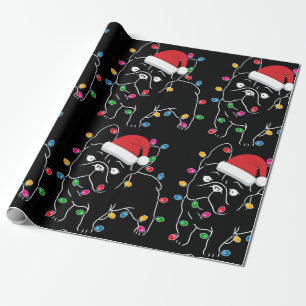 Cute Pug Dog With Christmas Light  Wrapping Paper