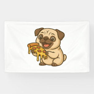 Cute pug dog with doughnut snacking dessert banner