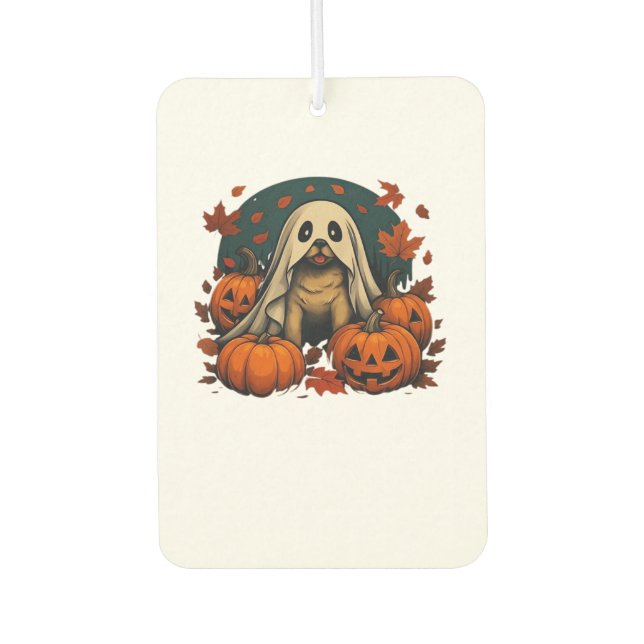 Cute Pug Dog With Pumpkins Fall Halloween Classic  Car Air Freshener (Front)