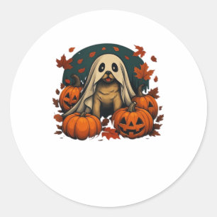 Cute Pug Dog With Pumpkins Fall Halloween Classic Classic Round Sticker