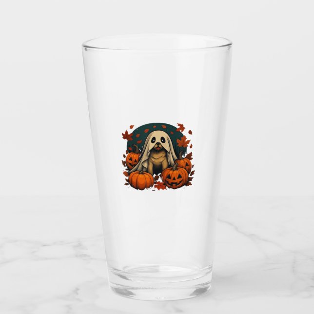 Cute Pug Dog With Pumpkins Fall Halloween Classic  Glass (Front)