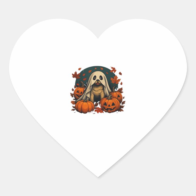 Cute Pug Dog With Pumpkins Fall Halloween Classic  Heart Sticker (Front)