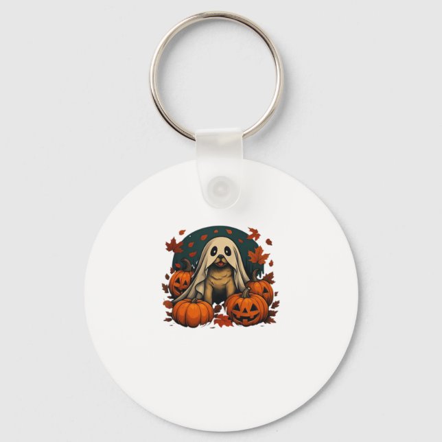 Cute Pug Dog With Pumpkins Fall Halloween Classic  Key Ring (Front)