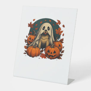 Cute Pug Dog With Pumpkins Fall Halloween Classic Pedestal Sign