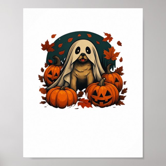 Cute Pug Dog With Pumpkins Fall Halloween Classic  Poster (Front)