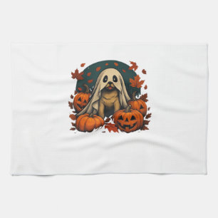 Cute Pug Dog With Pumpkins Fall Halloween Classic  Tea Towel