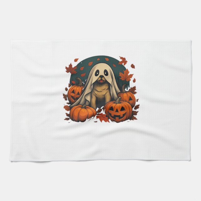 Cute Pug Dog With Pumpkins Fall Halloween Classic  Tea Towel (Horizontal)