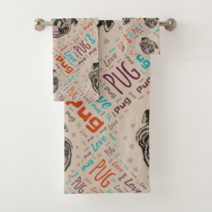 Cute Pug dog Word pattern Bath Towel Set