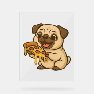 Cute pug doughnut cartoon funny munching acrylic sign